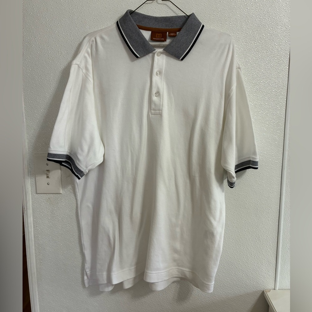 Harriton white Golf Shirt Mens L